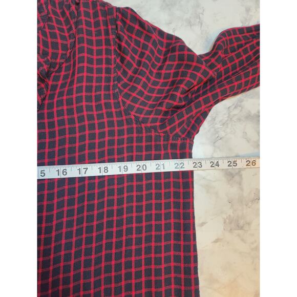 Time & Tru Womens Black Red Plaid Ruffle Long Sleeve Button Front Blouse Size XL - Picture 4 of 5